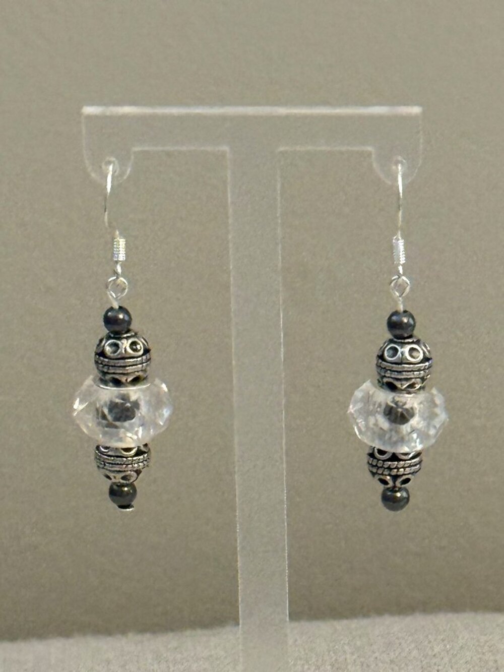 Antiqued Silver Hematite Dangle Earrings